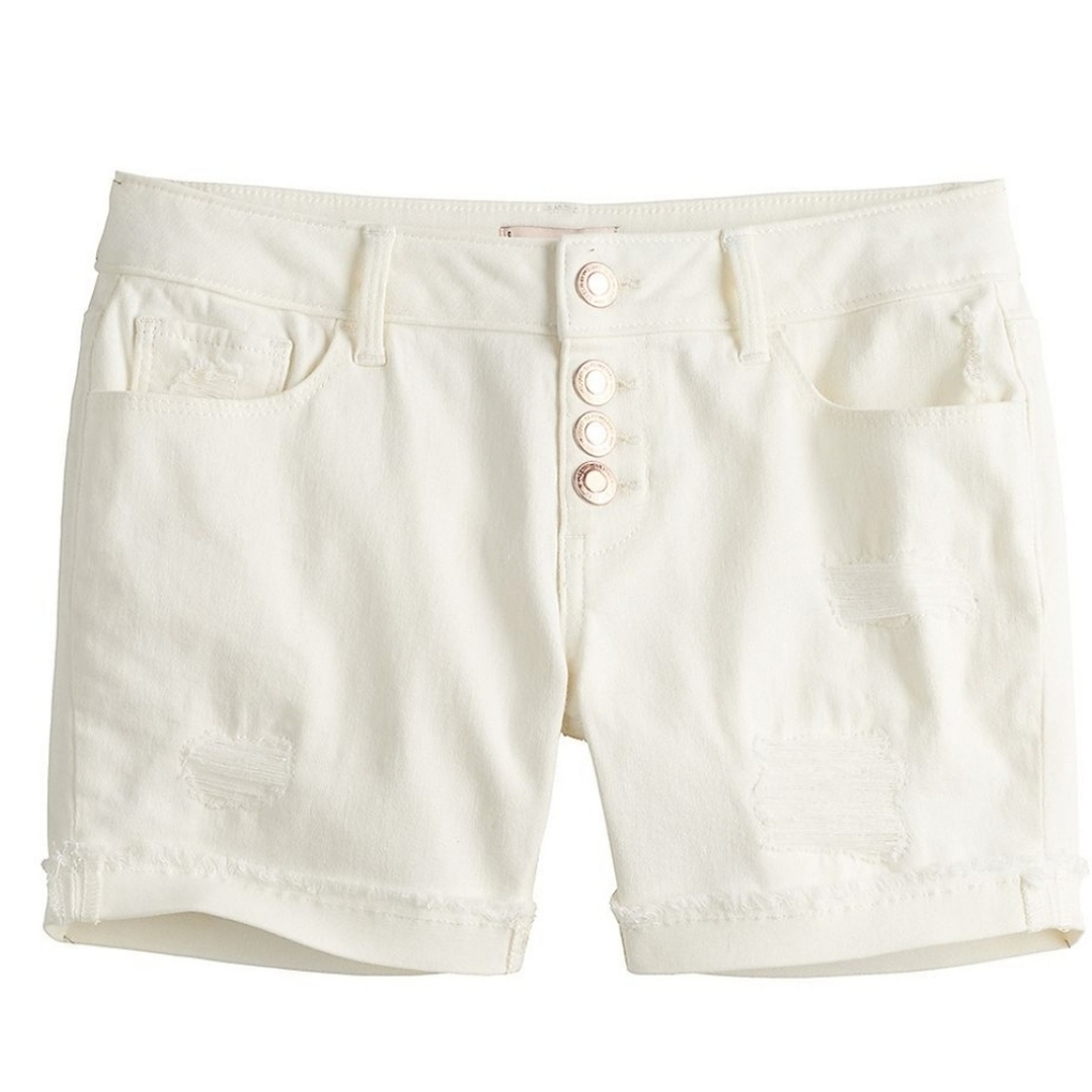 So girls mid rise distressed white jean shorts snap button fly sz 12 nwt - Picture 4 of 5